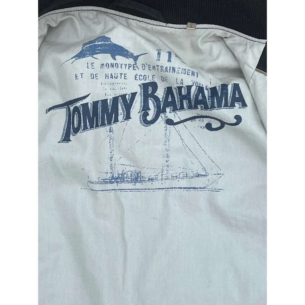 Tommy Bahama Mens Full Zip‎ Harrington Jacket Black Nautical Lining Stand Collar